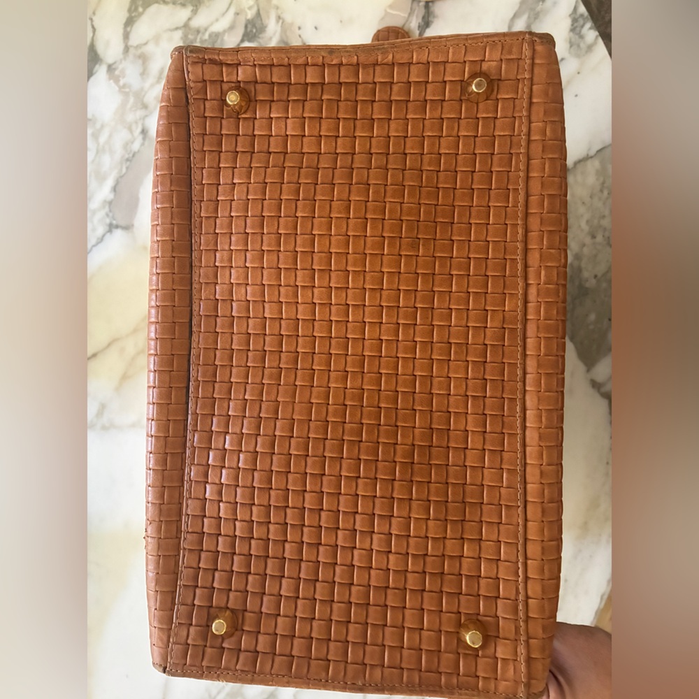 Authentic Clare V. Woven Leather Satchel Handbag in Cognac - Picture 14 of 14